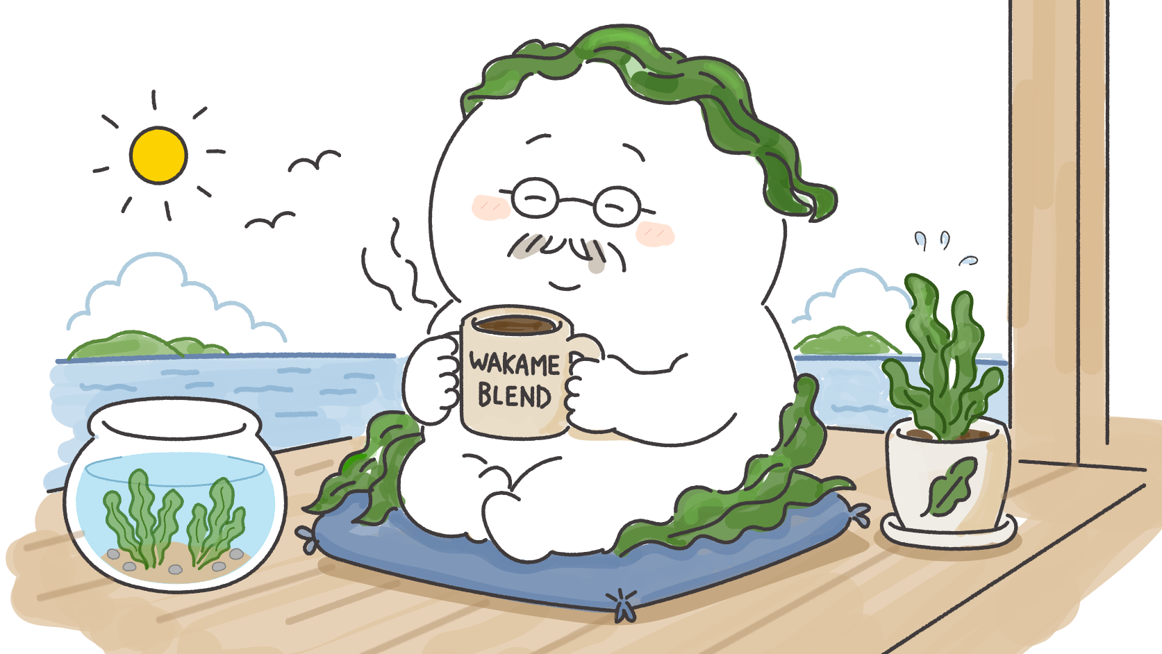 縁側でWAKAME BLENDを飲む、わけわかめおじさんシーズン2のメインビジュアル